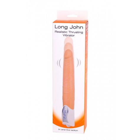 Телесный вибратор Long John Realistic Thrusting Vibrator с функцией толкания - 20 см.