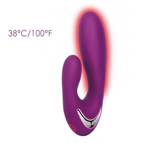 Фиолетовый вибратор Vesper с клиторальным отростком и функцией нагрева - 14,8 см.
